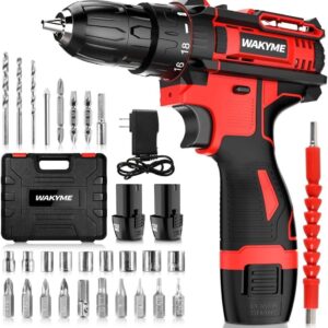 Cordless Drill Driver Kit with 2 Batteries, WAKYME 12.6V Power Drill 30Nm