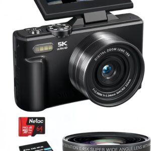 5K Point and Shoot Digital Camera, 75MP Autofocus