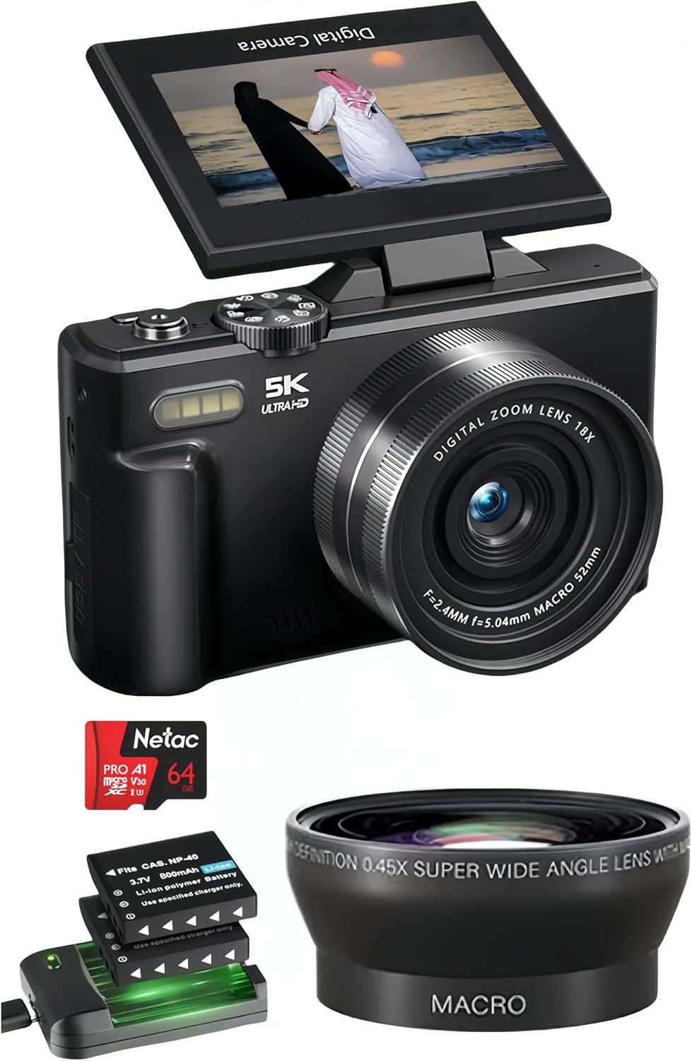 5K Point and Shoot Digital Camera, 75MP Autofocus