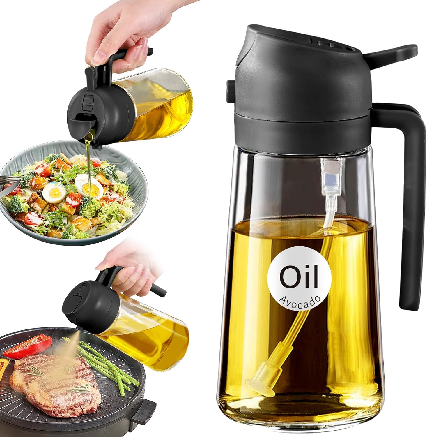 YARRAMATE Olive Oil Dispenser, 2 in 1 Oil Sprayer for Cooking
