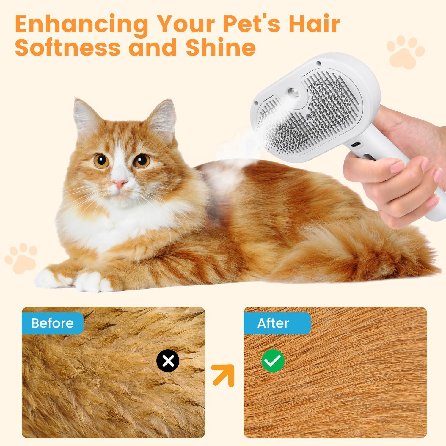 3 in 1 Cat Steam Brush, Pet Steam Brush for Cat Dog Long Short Haired - Image 2