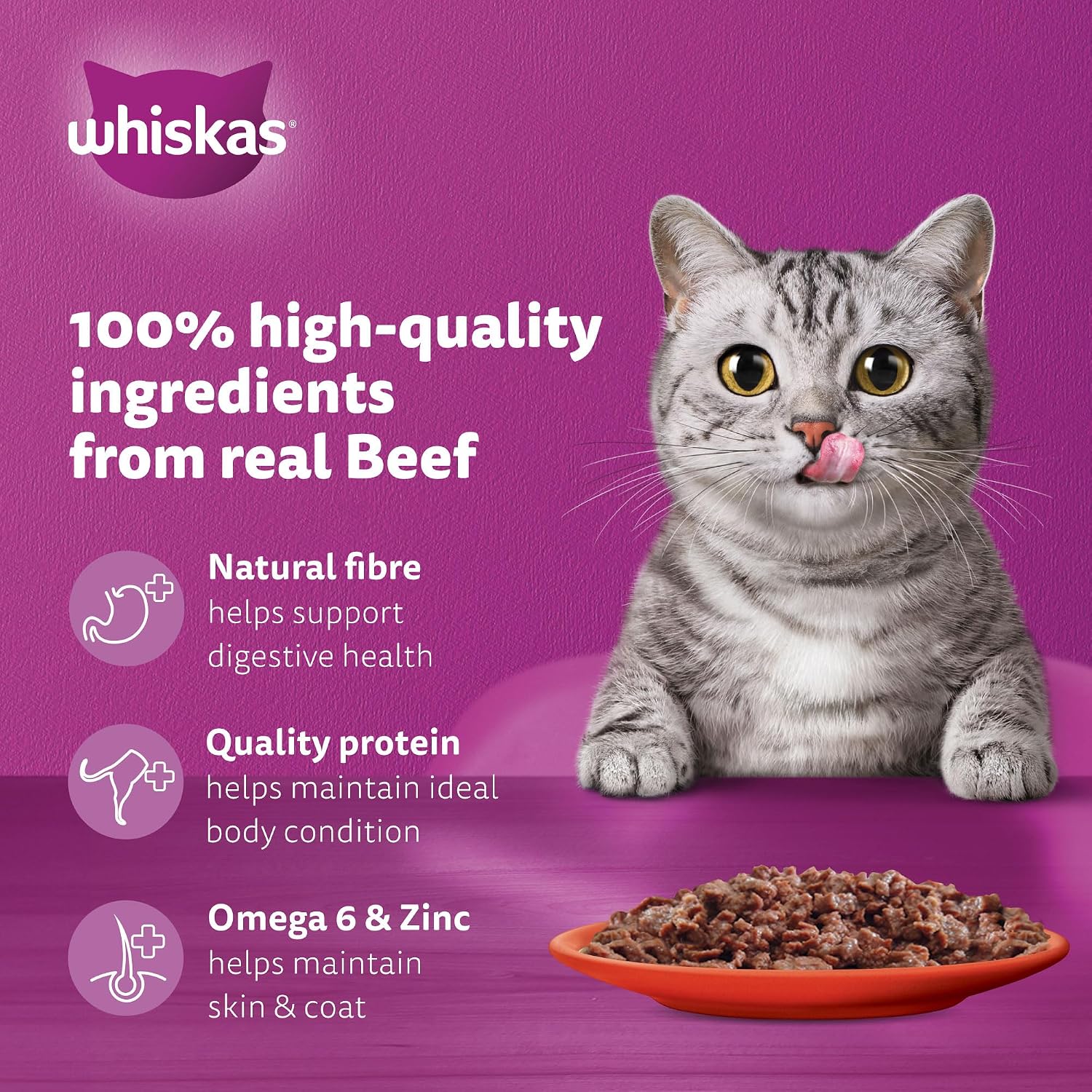 Whiskas Beef Flavour Cat Food 4 Pack 80 g - Image 2