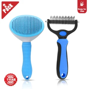 Pet Grooming Rake, Self-Cleaning Dematting Pin Slicker Comb Brush,