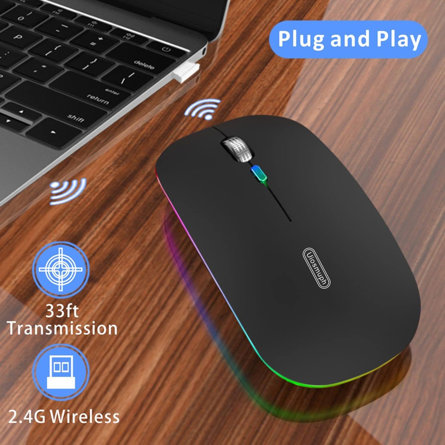 LED G12 Slim Rechargeable Silent Mouse Matte Black - Image 2